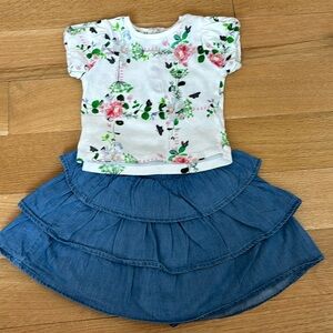 Ted Baker white floral top with denim skirt